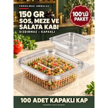 150 Gr Sızdırmaz Kapaklı Sos, Meze Ve Salata Kabı 100 Lü Şeffaf Kare Kap Siyah