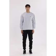Rowinger Çift Şeritli Raglan Kol Minimal Logolu Bisiklet Yaka Sweatshirt Grey