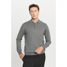 AC&Co / Altınyıldız Classics Erkek Grı Melanj Yünlü Standart Fit Normal Kesim Polo Yaka Basic Triko Kazak GRI MELANJ