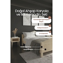 Milano Masif Çam Karyola Ve İki Adet Komodin Seti - Çift Taraflı Başlık Model Karyola Ve Komodin Set