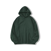 Erkek Düz Kapüşonlu Sweat - Koyu Yeşil 001