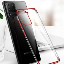 Galaxy Uyumlu S20 Ultra Köşeleri Renkli Kamera Korumalı Şeffaf Kılıf Siyah