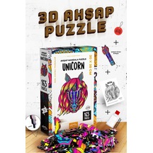 Unicorn Temalı 165 Parça Renkli Ahşap Puzzle Çocuk Pazıl Yapıştırıcı Hediyeli
