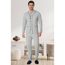 Mecit Pijama Mecit 22767 Gri Önden Düğmeli Büyük Beden Erkek Pijama Takımı Gri