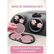 Pastel Pembe Araç İçi Aksesuar Seti Klima Süs Çiçek & Bardak Altlığı 6 Lı Set