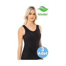 Tezzgelsin Kadın 3'lü Modal Kaşkorse Kalın Askılı Pedli Atlet Siyah