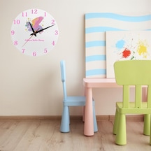 Unicorn Temalı Kişiselleştirilebilir Çocuk Odası Cam Duvar Saati - Krem