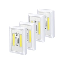 4 Adet Pille Çalışan Mıknatıslı Duvar Anahtarı Cob Led Lamba, Kablosuz Aydınlatma 10 Parça Siyah