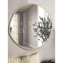 Arya 80 Cm Ayna Asimetrik Ayna, Dekoratif Ayna, Duvar Aynası Banyo Aynası Holl Aynası 80 X 80 Gold