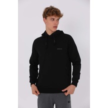 Maraton Sportswear Regular Erkek Kapşonlu Uzun Kol Basic Siyah Sweatshirt 20613-siyah