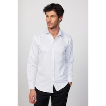 Tudors Modern Slim Fit Pamuklu Kolay Ütü Armürlü Beyaz Erkek Gömlek-28856-beyaz Beyaz