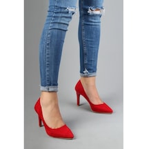 Modabuymus Kadın Kırmızı Süet Stiletto Topuklu Ayakkabı - Anger