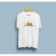 Oversize Tac Mahal Tasarım Unisex T-shirt Beyaz