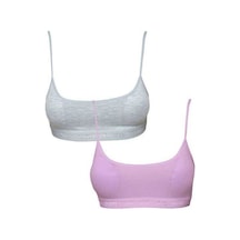 Northcity Pedli İp Askılı Büstiyer 2'li Set Gri & Pembe, %93 Pamuklu Rahat İç Giyim Gri,pembe