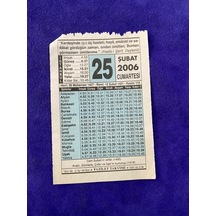 25 Şubat 2006 Takvim Yaprağı - Nostalji Koleksiyonluk Takvim Yaprağı