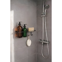 Siyah Banyo Düzenleyici Şampuanlık, Duş Rafı, 30,5x11x9,5 Cm Yapıştır/vidala - Aş-01 Siyah