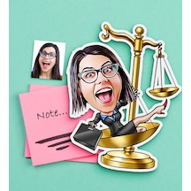 Kişiye Özel Bayan Avukat Karikatürlü Ahşap Magnet-4 Çok Renkli