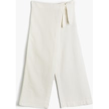 Koton Keten Pantolon Kruvaze Kapama Beli Kuşaklı Beli Lastikli Bol Paça Beyaz 3skg40030aw 3SKG40030AW000 Beyaz