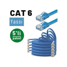5 adet IRENIS CAT6 Kablo Yassı Ethernet Ağ Kablosu, 50 cm Mavi