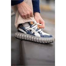 Hammer Jack Desenli Deri Yüksek Taban Erkek Sneaker Mavi