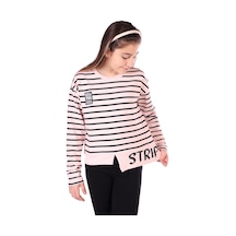 Toontoy Kız Çocuk Çizgili Striped Baskılı Sweatshirt Pudra