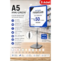 5 Adet - A5 Ayaklı Çerçeve Seti Plastik Ördek Ayak Teleskopik Borulu Fiyat Etiketliği Yönlendirme Levhası Menü Panosu Mavi