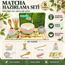 Herbarius 8 Parça Pastel Pembe Mint Geçişli Parlak Beyaz Renk Matcha Çayı Hazırlama Seti - Geleneksel Japon Matcha Seti Pastel Pembe Mint Geçişli Beyaz