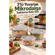 3 Lü Yuvarlak Mikrodalga Saklama Kabı Seti