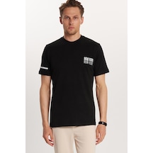 Tudors Erkek Slim Fit Dar Kesim Pamuklu Düz Basic Baskılı Bisiklet Yaka Siyah Tişört-33803 SIYAH