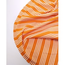 Turuncu Renkte Enine Çizgili İnce Yumuşak Esnek Kaşkorse Örme Kumaş Elbiselik & Bluzluk En: 100cm-12595
