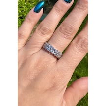 Çift Taşlı Sıralı Ayarlamalı Yüzük - Gümüş Renk Silver
