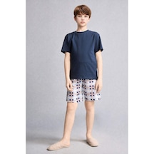 Defacto Regular Fıt Desenli 2li Pijama Takımı Erkek Çocuk H4112a826hsnv135 Lacivert-nv135