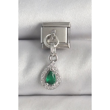 316l Çelik Gümüş Renk Sallantı Yeşil Zirkon Taşlı Damla Model Nomination Charm - Tj-bc1383 Gümüş