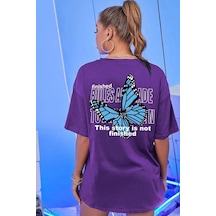 Unisex Kelebek Sırt Baskılı T-shirt Mor