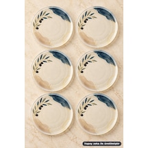 6'lı Cam Tatlı Tabağı - Zeytin Dalı Desenli Mavi Gold 16 Cm - 6 Adet Pasta Tabak