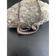 Vav Modelli Zirkon Taşlı Gümüş Kolye Ucu 925 Ayar