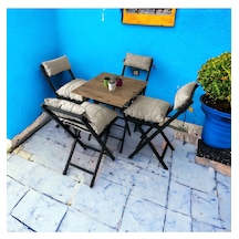 Modern Style Home Minderli Balkon Bahçe Mutfak Bistro Set Katlanır 4+1 Masa-sandalye Krem