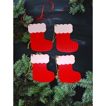 Yılbaşı Çam Ağacı Süsleri Kırmızı Beyaz Çorap 4 Adet 9 X 7 Cm Noel Baba