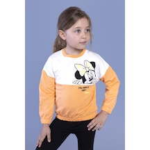 Toontoy Kız Çocuk Garnili Baskılı Sweatshirt Turuncu