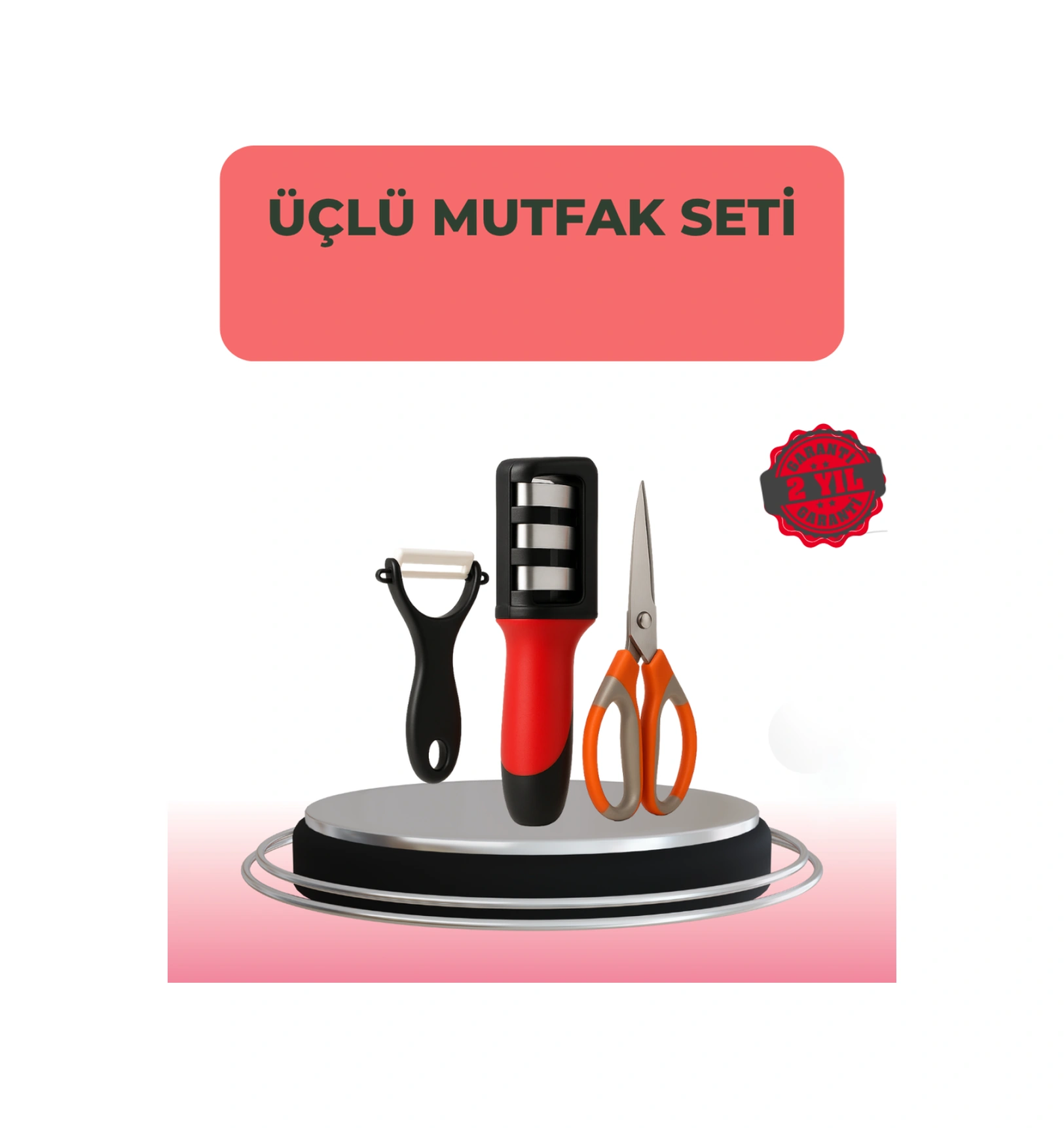 3 Parçalı Çok Fonksiyonlu Mutfak Makas Seti Paslanmaz Çelik, Ergonomik Tasarım Çok Renkli