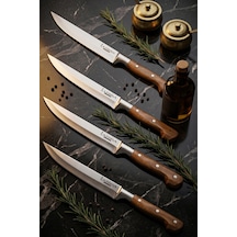 Lazbisa Mtf-070 Hand Craft Mutfak Bıçak Seti Et Ekmek Sebze Meyve Doğrama Bıçağı 4 Lü Günlük Kullanım Kahverengi