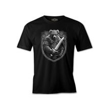 Bear Dressed As A Viking With A Sword Siyah Erkek Tshirt 001