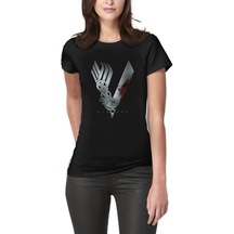 Vıkıngs Logo Desıgn Kadın Siyah Tişört (538145434)