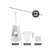 3 Lü Wc Tuvalet Temzilk Seti, Klasik Wc Fırça Takımı + Maşrapa 1,5 Lt + Sessiz Wc Kapağı Seti Beyaz Beyaz