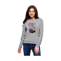 Love My Shoes Baskılı Gri Kadın Sweatshirt