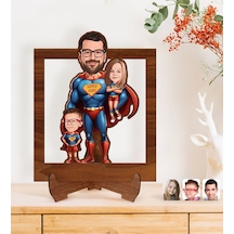 Bk Gift Kişiye Özel Süper Baba-oğul Karikatürlü Ahşap 3d Standlı Biblo-2, Babalar Günü Hediyesi, Babaya Hediye Kobitmeyencom31610 Bk Gift