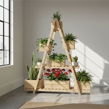 Wooddesign 150x150 Cm Doğal Ahşap A Formlu Çiçeklik Standı - 3 Katlı Büyük Boy Saksılık Bej