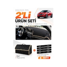 Nissan Juke 2020-2023 Uyumlu Torpido Örtüsü + Deri Bagaj Çantası + Sticker Seti - Siyah Bej