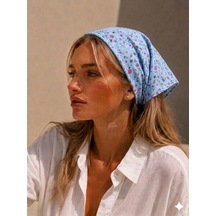 Kadın Bandana %100 Pamuk Yakmaz-terletmez-kaymaz Yazlık Bandana Fular Açık Mavi