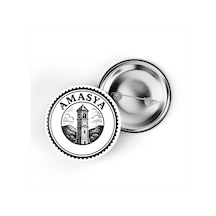 5 Adet İğneli Çanta Rozeti - Saat Kulesi - Amasya - 44 MM Çok Renkli